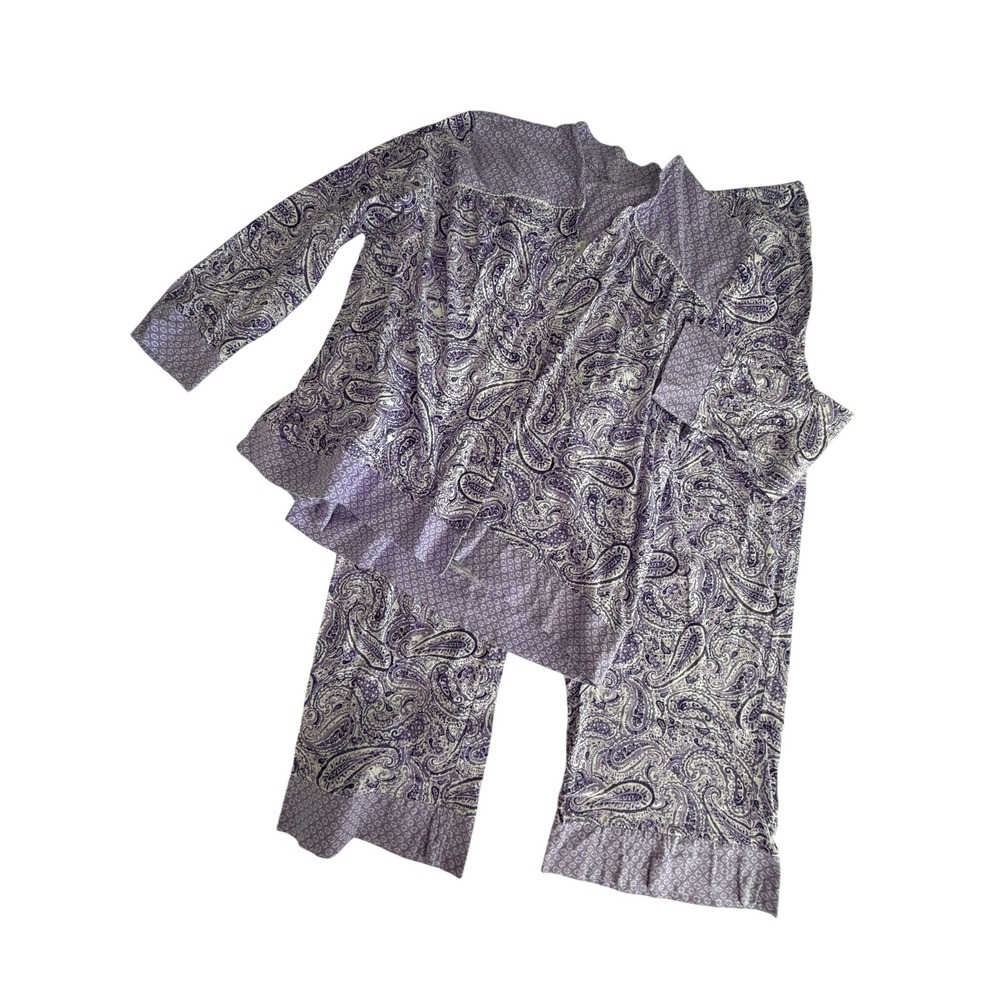 Carole Hochman Pajama Set Women's 3X Purple Paisley 100% Cotton 2pc A302168